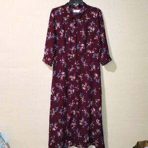 Women's time and true size large burgundy floral Bohemian style dress